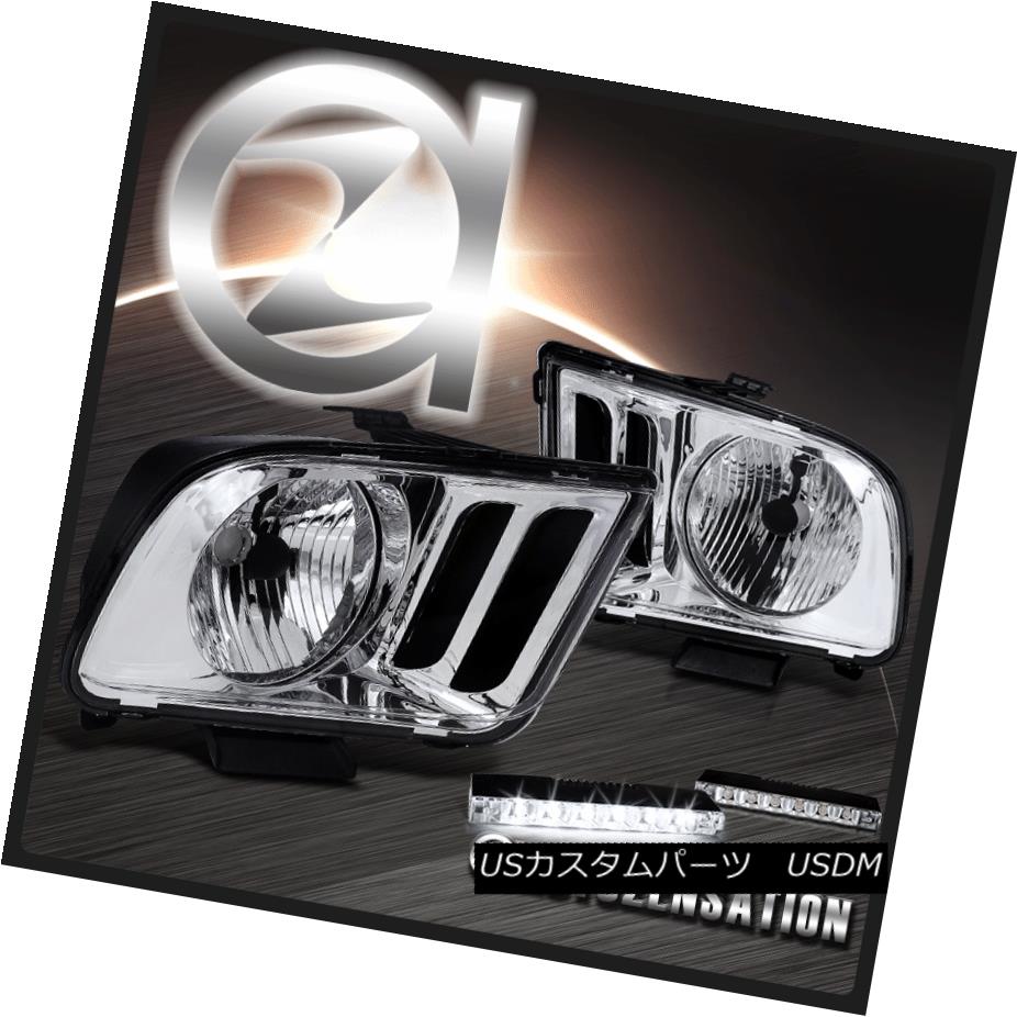 ヘッドライト 2005-2009 Ford Mustang Euro Chrome Clear Headlights+LED Bumper Fog DRL Lamps 2005-2009フォードマスタングユーロクロームクリアヘッドライト+ LEDバンパーフォグDRLランプ 【並行輸入品】