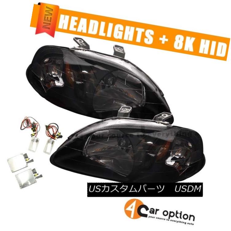 ヘッドライト Fits 99-00 Honda Civic JDM Headlights Head Lamps Black +Xenon HID 8000K In Pair フィット99-00ホンダシビックJDMヘッドライトヘッドランプブラック+キセノンHID 8000Kペア 【並行輸入品】