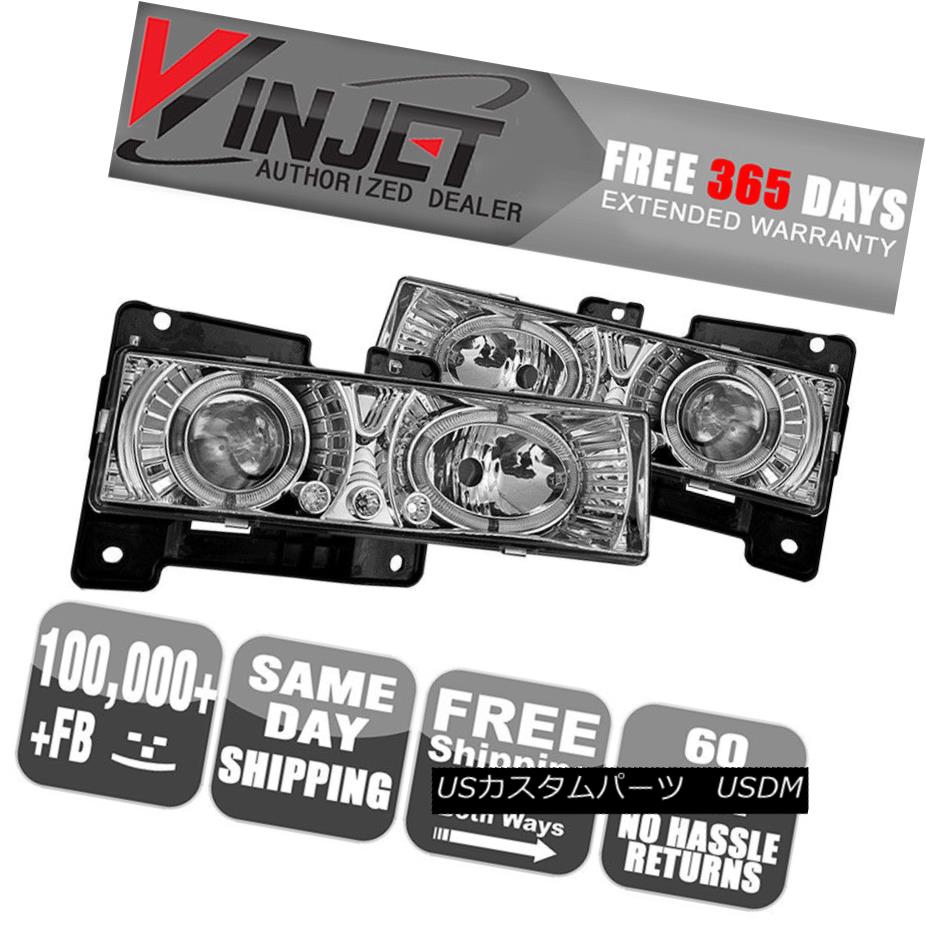 ヘッドライト Fit 92-99 Chevy Tahoe GMC Yukon Suburban Halo Projector Head Lights Chrome Clear フィット92-99シボレータホGMCユーコン郊外ハロープロジェクターヘッドライトクロームクリア 【並行輸入品】