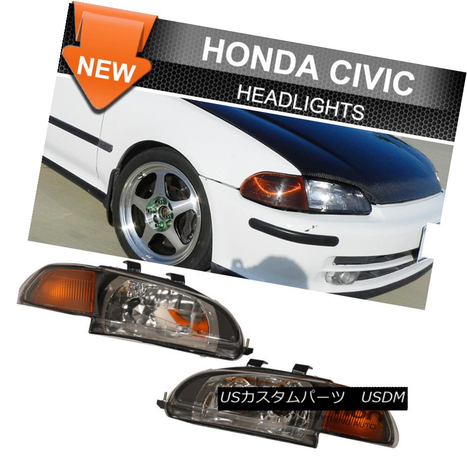 ヘッドライト Fits 92-95 Honda Civic Sedan 4Dr Amber JDM Black Headlights フィット92-95ホンダシビックセダン4DrアンバーJDMブラックヘッドライト 【並行輸入品】