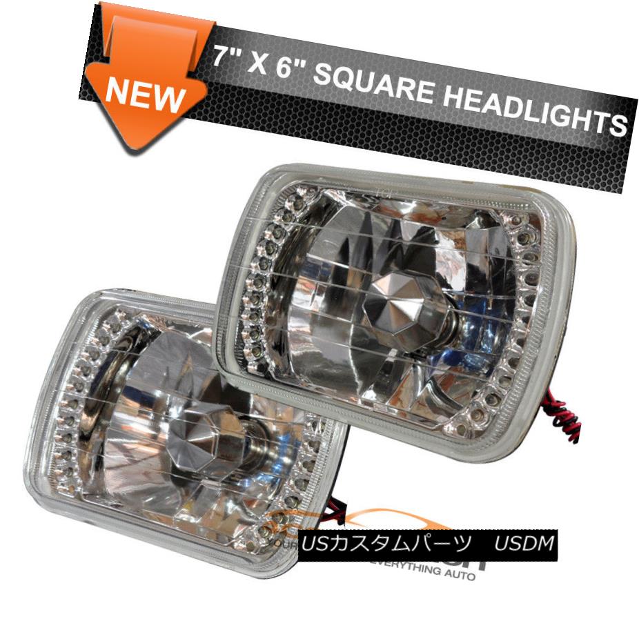 ヘッドライト 7X6 LED Square Headlights Head Lamps Clear Diamond WithH4 Bulbs Pair For Dodge 7X6 LEDスクエアヘッドライトヘッドランプクリアダイヤモンドWithH4バルブペアドッジ用 【並行輸入品】