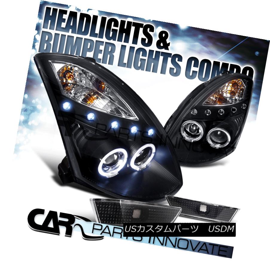 ヘッドライト For Infiniti 03-07 G35 2Dr Black Halo LED Projector Headlights+Bumper Lamps インフィニティ用03-07 G35 2Dr Black Halo LEDプロジェクターヘッドライト+バーン /ランプ 【並行輸入品】