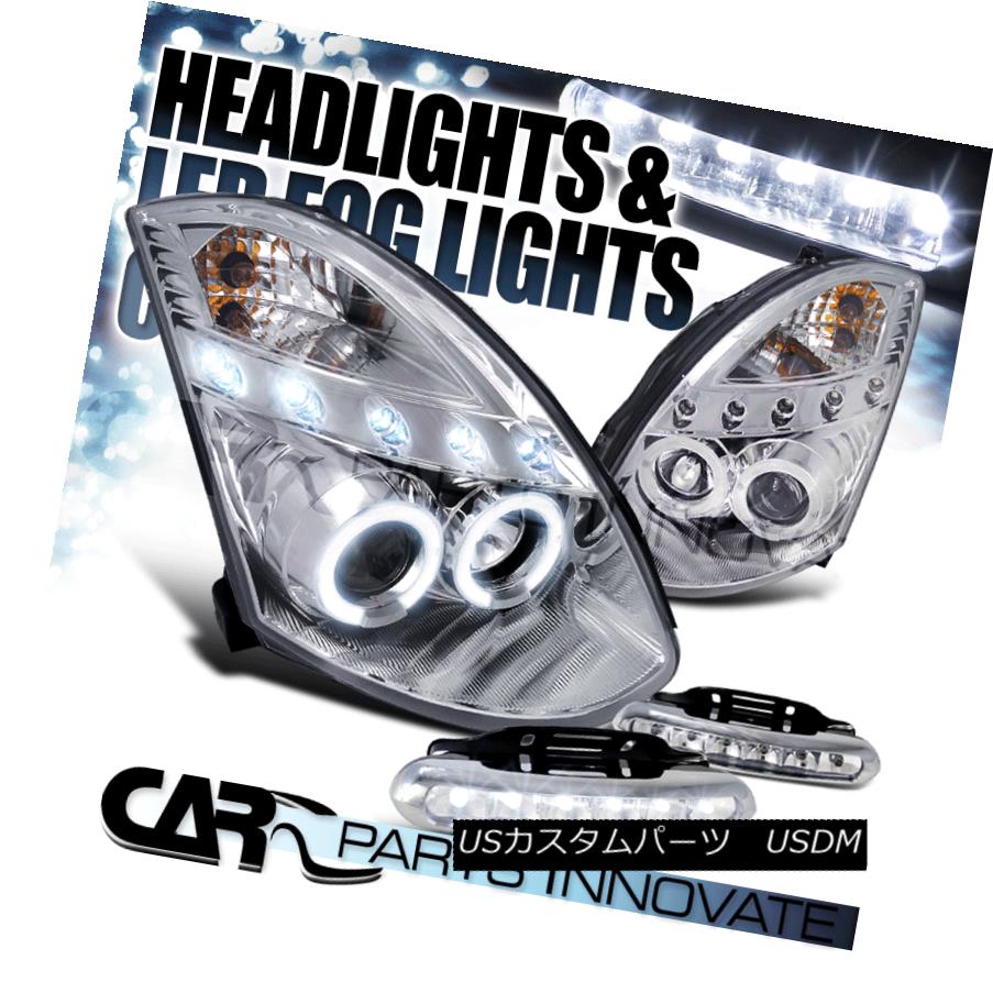 ヘッドライト For 03-07 Infiniti G35 2Dr Coupe Chrome Halo Projector Headlights+6-LED Fog Lamp 03-07インフィニティG35 2Drクーペクロームハロープロジェクターヘッドライト+ 6-L EDフォグランプ 【並行輸入品】