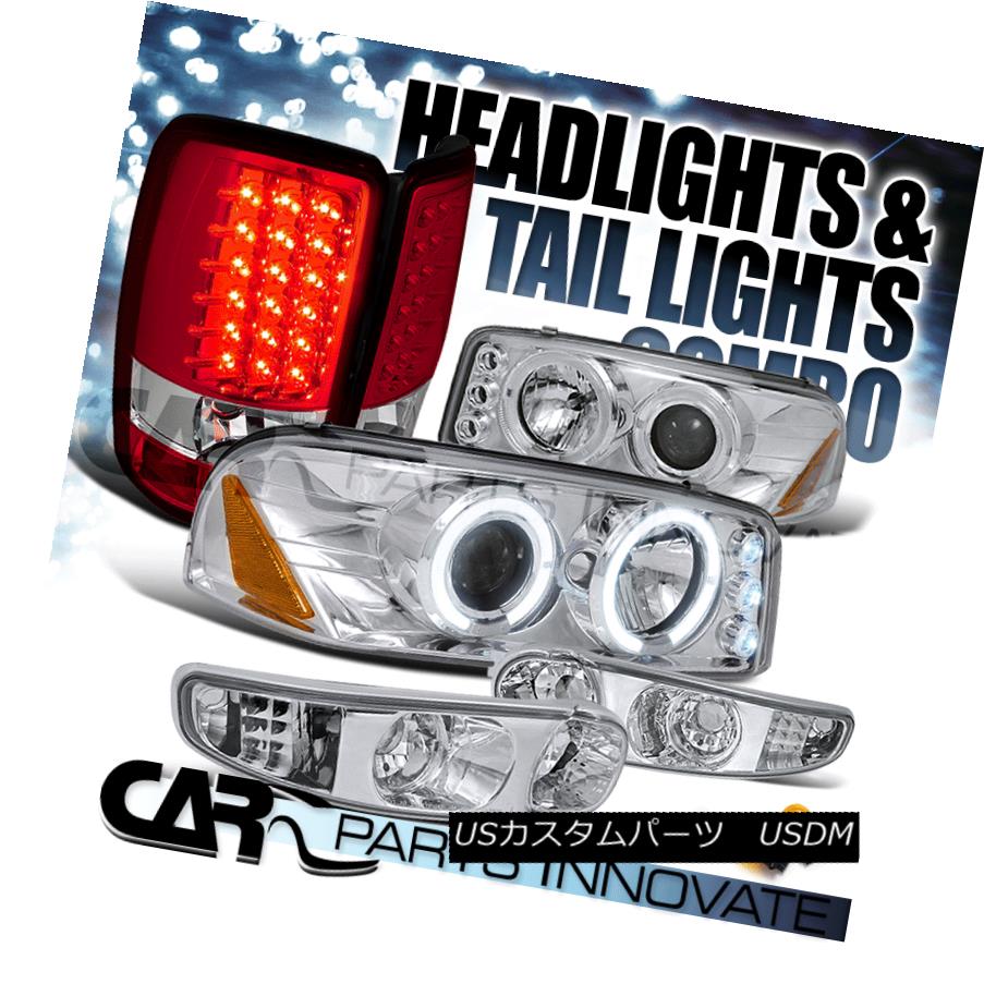 ヘッドライト 01-06 Yukon Denali Chrome Halo Projector Head Bumper Lights+Red LED Tail Lamp 01-06ユーコンデナリクロームハロープロジェクターヘッドバンパーライト+レッドLEDテールランプ 【並行輸入品】