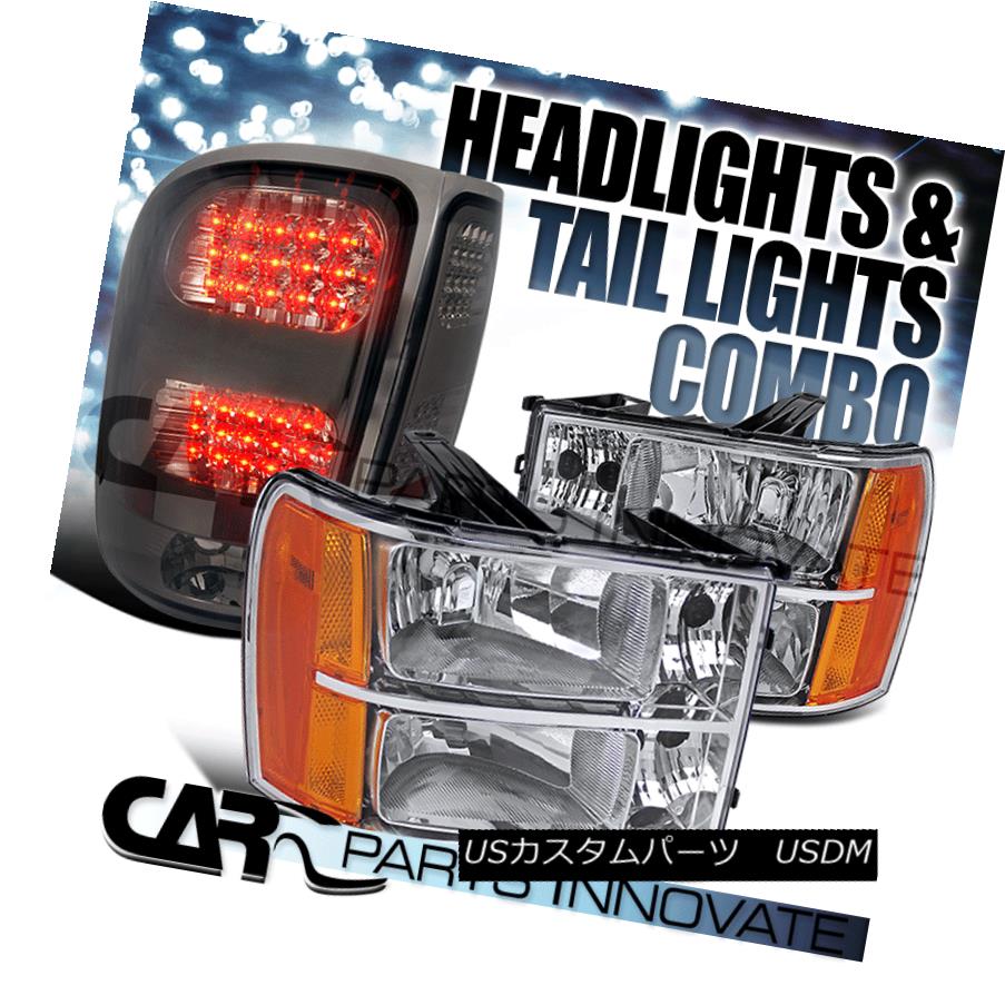 ヘッドライト 07-13 GMC Sierra Amber Chrome Replacement Headlights+Smoke LED Tail Lamp 07-13 GMC Sierraアンバークローム交換ヘッドライト+スモーク ke LEDテールランプ 【並行輸入品】