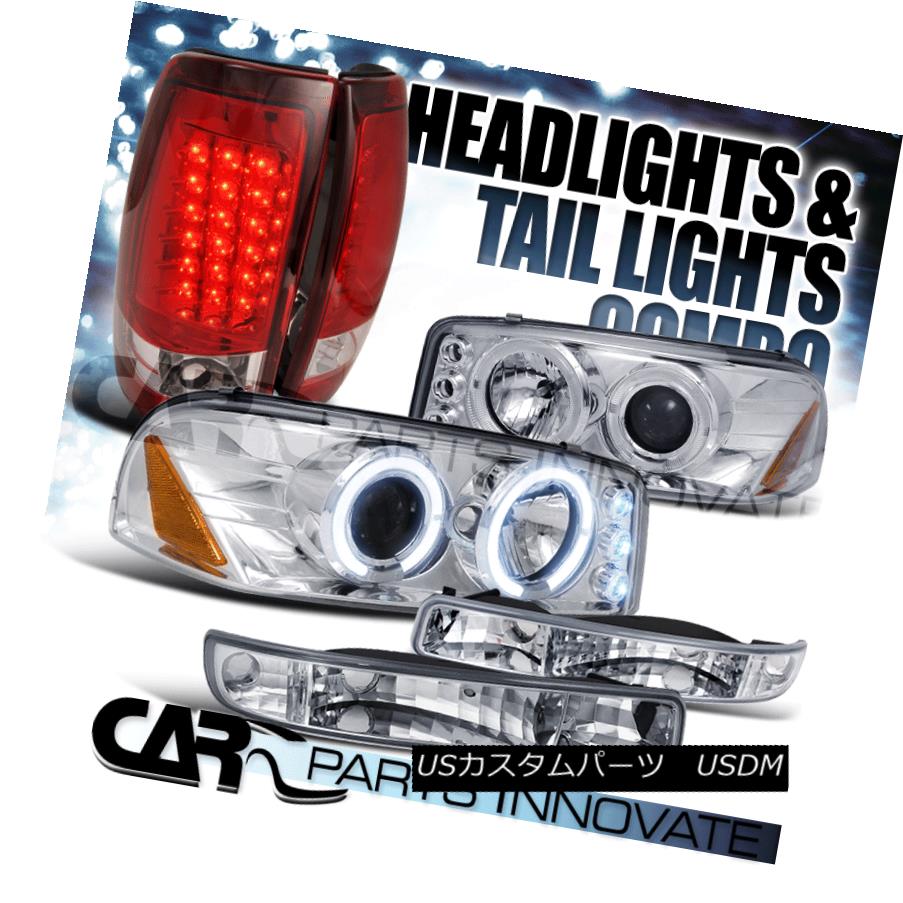 ヘッドライト 99-03 GMC Sierra Fleetside Chrome Projector Head Bumper Lights+Red LED Tail Lamp 99-03 GMCシエラフリートサイドクロームプロジェクターヘッドバンパーライト+レッドLEDテールランプ 【並行輸入品】