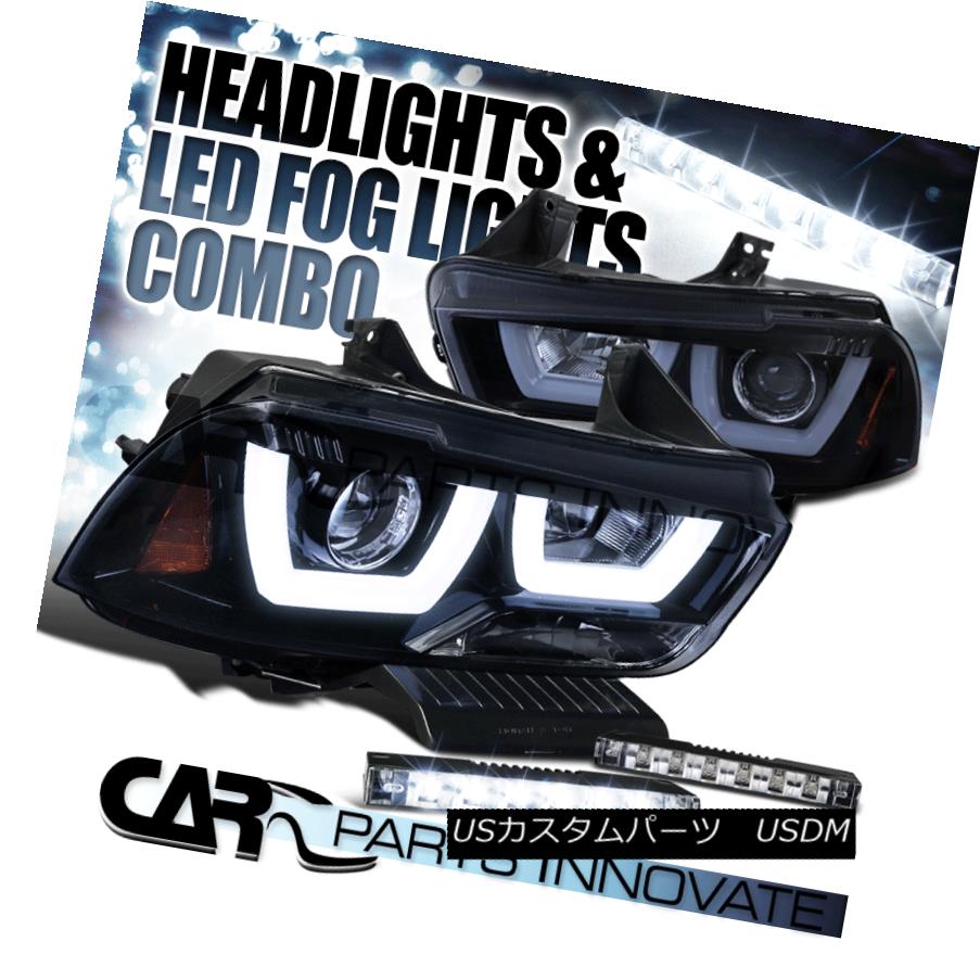 ヘッドライト 11-14 Charger Glossy Black Iced Dual Halo Projector Headlights+6-LED Fog DRL 11-14チャージャー光沢ブラックアイスデュアルハロープロジェクターヘッドライト+ 6-L ED Fog DRL 【並行輸入品】