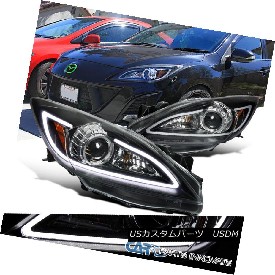 ヘッドライト 10-13 Mazda 3 Replacement Halogen Black Projector Headlights w/ LED DRL Strip 10-13 Mazda 3つの交換用ハロゲン黒プロジェクターヘッドライト（LED DRLストリップ付） 【並行輸入品】