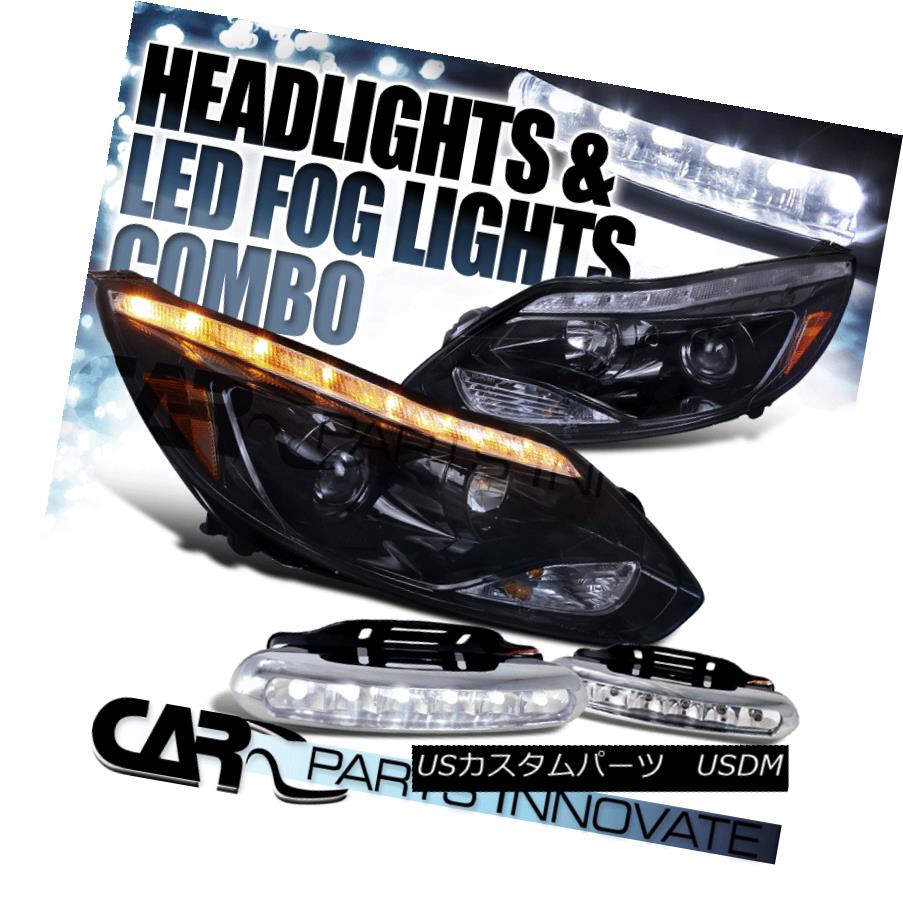 ヘッドライト Glossy Black 12-14 Focus Smoke Projector Headlight+LED Signal+LED Fog Bumper DRL 光沢ブラック12-14フォーカス煙プロジェクタヘッドライト+ LED信号+ LEDフォグバンパーDRL 【並行輸入品】