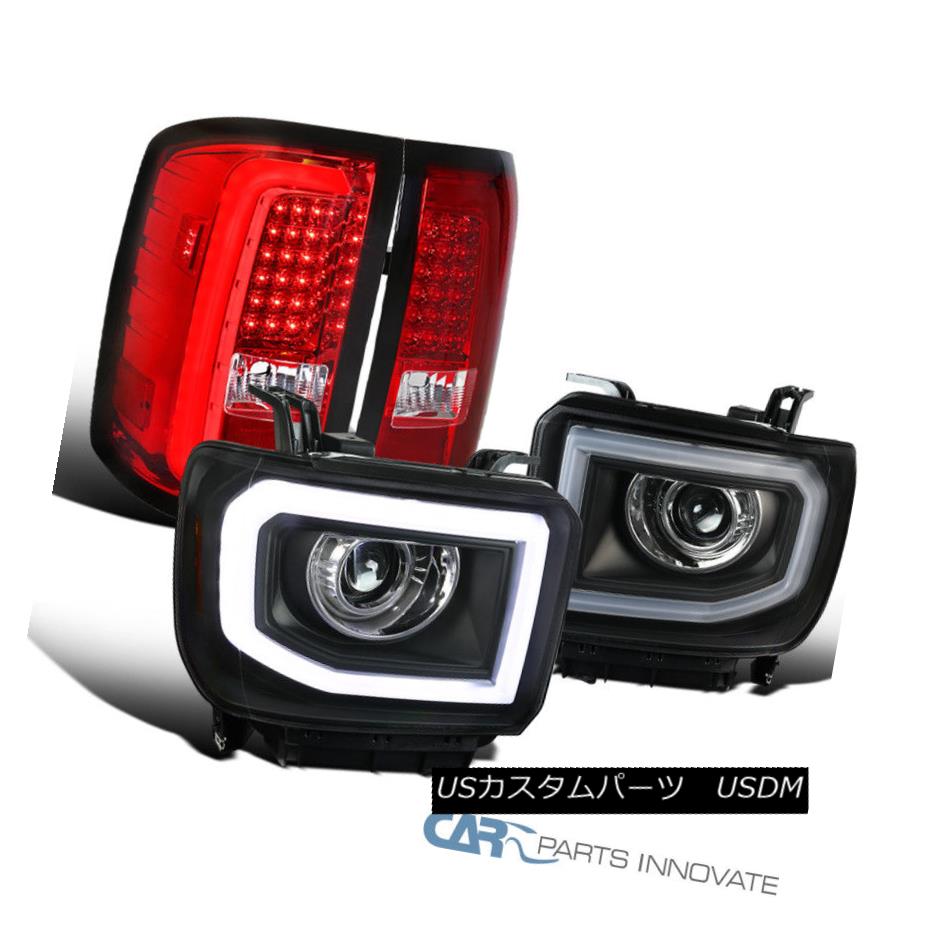 ヘッドライト 14-16 Sierra Pickup Black LED Projector Headlights+Red/Clear Lens LED Tail Lamps 14-16シエラピックアップブラックLEDプロジェクターヘッドライト+レッド /クリアレンズLEDテールランプ 【並行輸入品】
