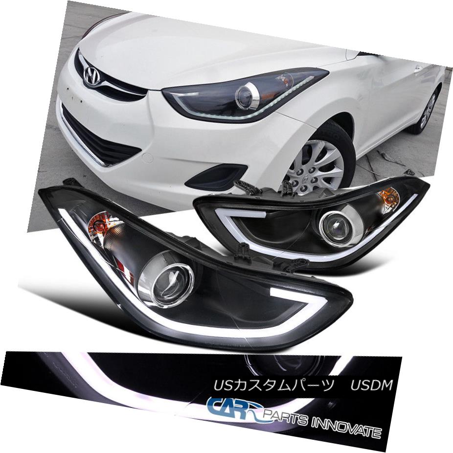 ヘッドライト For 2011-2013 Elantra 4Dr Sedan Black LED DRL Strip Projector Headlights Lamps 2011年から2013年までのElantra 4DrセダンブラックLED DRLストリッププロジェクターヘッドライトランプ 【並行輸入品】