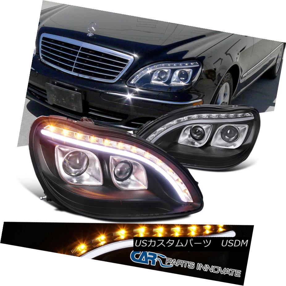 ヘッドライト 98-06 Benz W220 S320 S420 Black Dual Projector Headlights+LED Signal DRL Strip 98-06ベンツW220 S320 S420ブラックデュアルプロジェクターヘッドライト+ LED信号DRLストリップ 【並行輸入品】