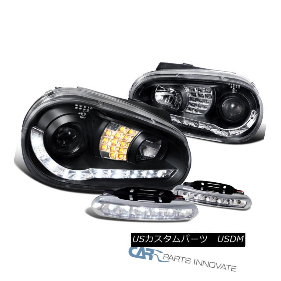 ヘッドライト For 99-06 Golf GTI Mk4 Black LED Signal Projector Headlights+6-LED Fog Lamps 99-06ゴルフ用GTI Mk4ブラックLEDシグナルプロジェクターヘッドライト+ 6-L EDフォグランプ 【並行輸入品】