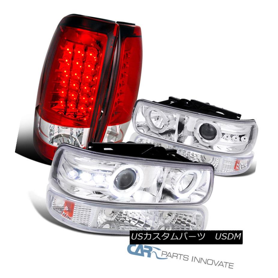 ヘッドライト Chevy 99-02 Silverado Clear Halo Projector Head Bumper Lights+Red LED Tail Lamps Chevy 99-02 Silverado Clear Haloプロジェクターヘッドバンパーライト+レッドLEDテールランプ 【並行輸入品】