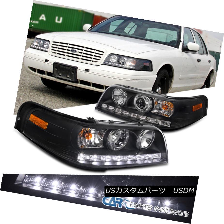ヘッドライト 1998-2011 Ford Crown Victoria Black SMD LED DRL Strip Projector Headlights 1998?2011年フォードクラウンビクトリアブラックSMD LED DRLストリッププロジェクターヘッドライト 【並行輸入品】