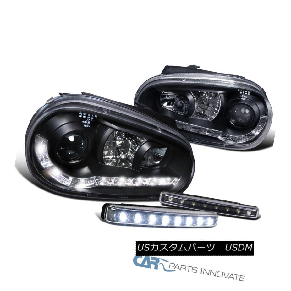 ヘッドライト For 99-06 VW Golf Mk4 GTI R32 Black LED Projector Headlights+8-LED Fog Lamps 99-06 VWゴルフMk4 GTI R32用ブラックLEDプロジェクターヘッドライト+ 8-L EDフォグランプ 【並行輸入品】