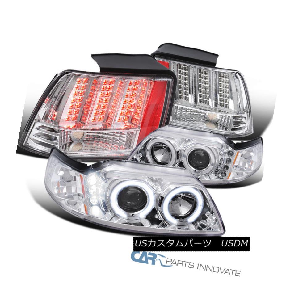 ヘッドライト Ford 99-04 Mustang Clear Halo Projector Headlights+LED Sequential Tail Lamps フォード99-04ムスタングクリアハロープロジェクターヘッドライト+ LEDシーケンシャルテールランプ 【並行輸入品】