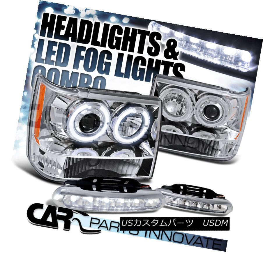ヘッドライト Jeep 93-96 Grand Cherokee Chrome Halo Projector Headlights+6-LED Fog Lamps ジープ93-96グランドチェロキークロムハロープロジェクターヘッドライト+ 6-L EDフォグランプ 【並行輸入品】