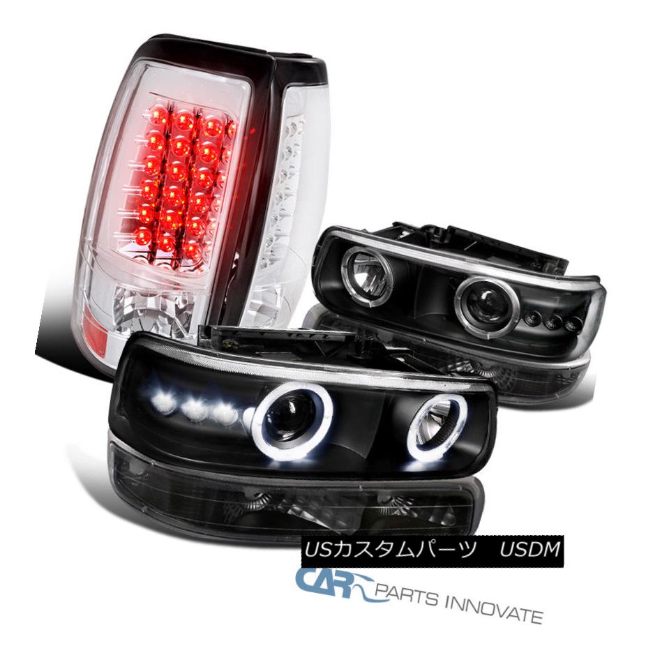 ヘッドライト 99-02 Chevy Silverado Black Halo Projector Headlights+Bumper+Clear LED Tail 99-02シボレーシルバラードブラックハロープロジェクターヘッドライト+ブーム +クリアLEDテールあたり 【並行輸入品】