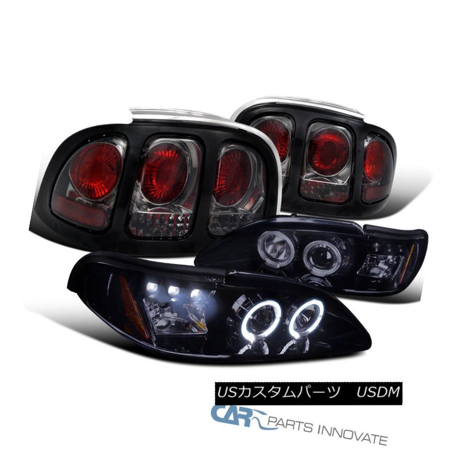 ヘッドライト 94-98 Mustang GT Glossy Black LED Halo Projector Headlights+Smoke Tail Lamps 94-98 Mustang GT光沢ブラックLEDハロープロジェクターヘッドライト+スモーキー keテールランプ 【並行輸入品】