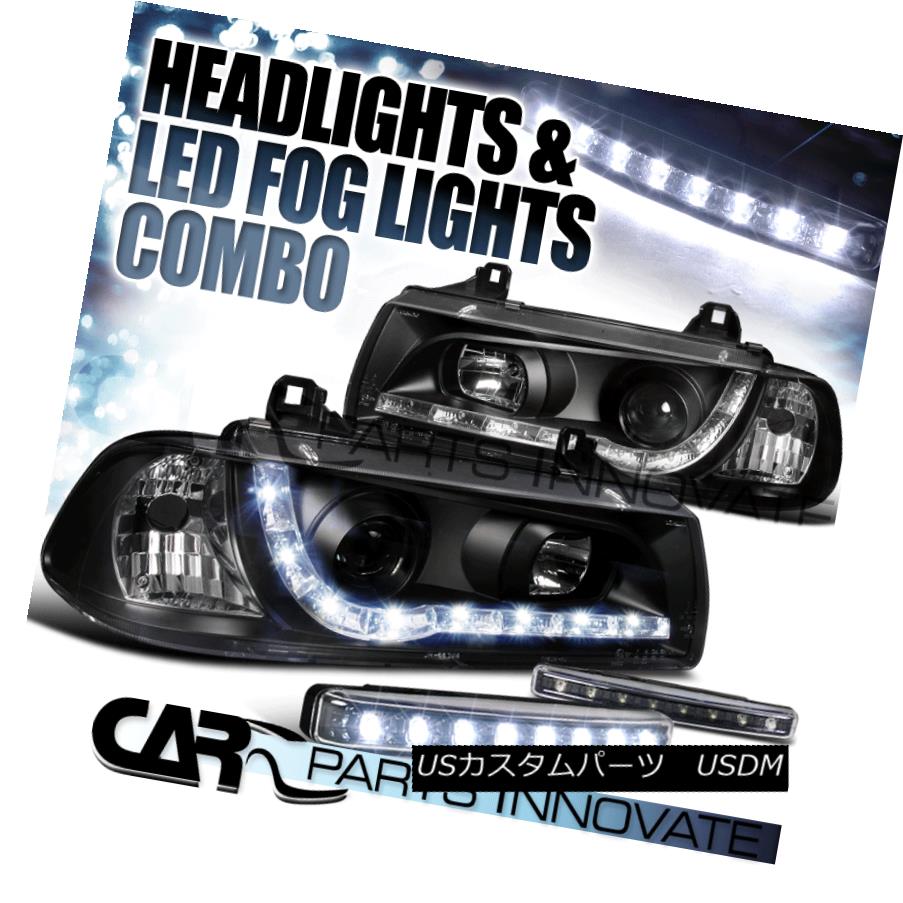 ヘッドライト 92-98 BMW E36 3-Series 2Dr Black Audi R8 DRL Projector Headlights+8-LED Fog Lamp 92-98 BMW E36 3シリーズ2DrブラックアウディR8 DRLプロジェクターヘッドライト+ 8-L EDフォグランプ 【並行輸入品】
