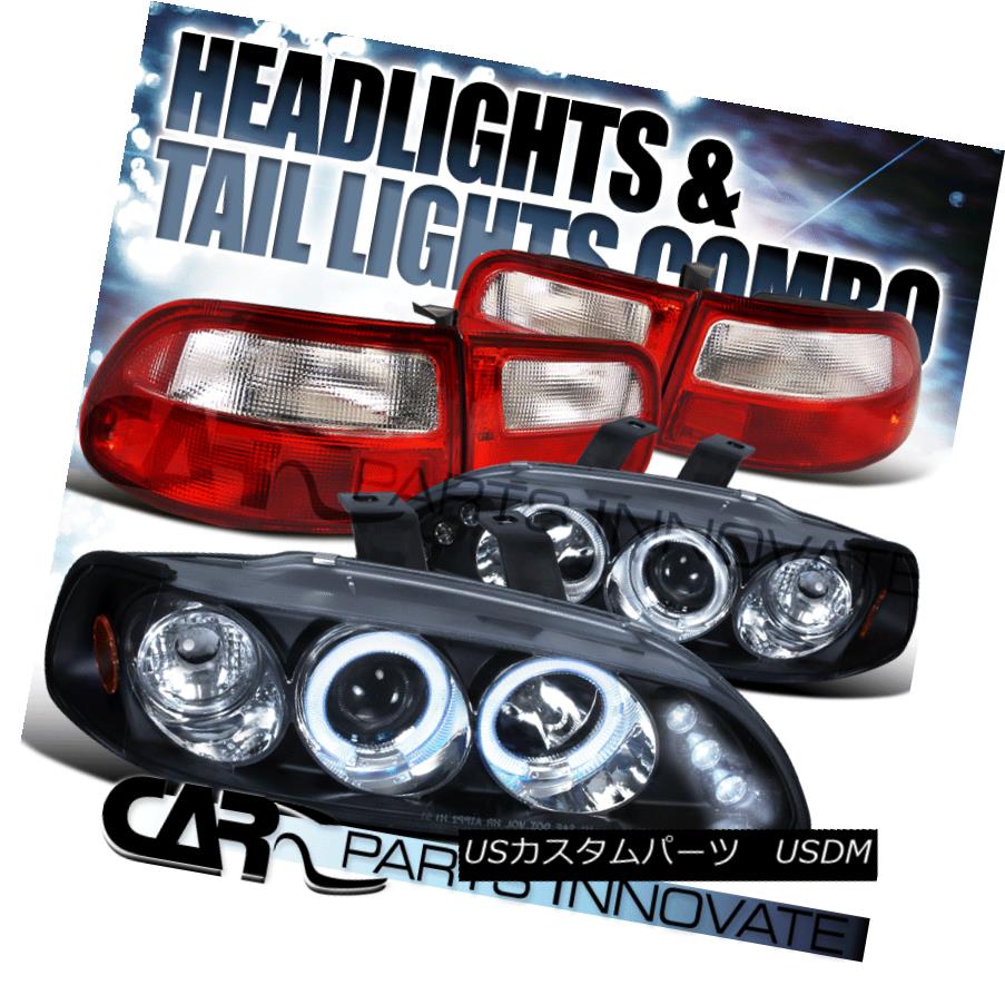ヘッドライト For 92-95 Civic 3Dr Black Halo LED Projector Headlights+Red Clear Tail Lamps 92-95シビック3DrブラックハローLEDプロジェクターヘッドライト+レッドクリアテールランプ 【並行輸入品】