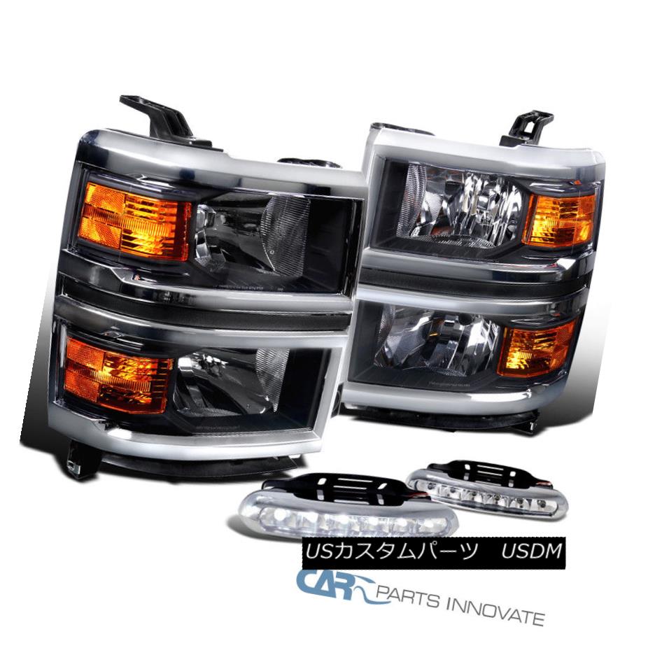 ヘッドライト 14-15 Chevy Silverado 1500 Pickup Black Headlights+Clear LED Fog Bumper Lamps 14-15 Chevy Silverado 1500ピックアップブラックヘッドライト+ Cle ar LED Fogバンパーランプ 【並行輸入品】