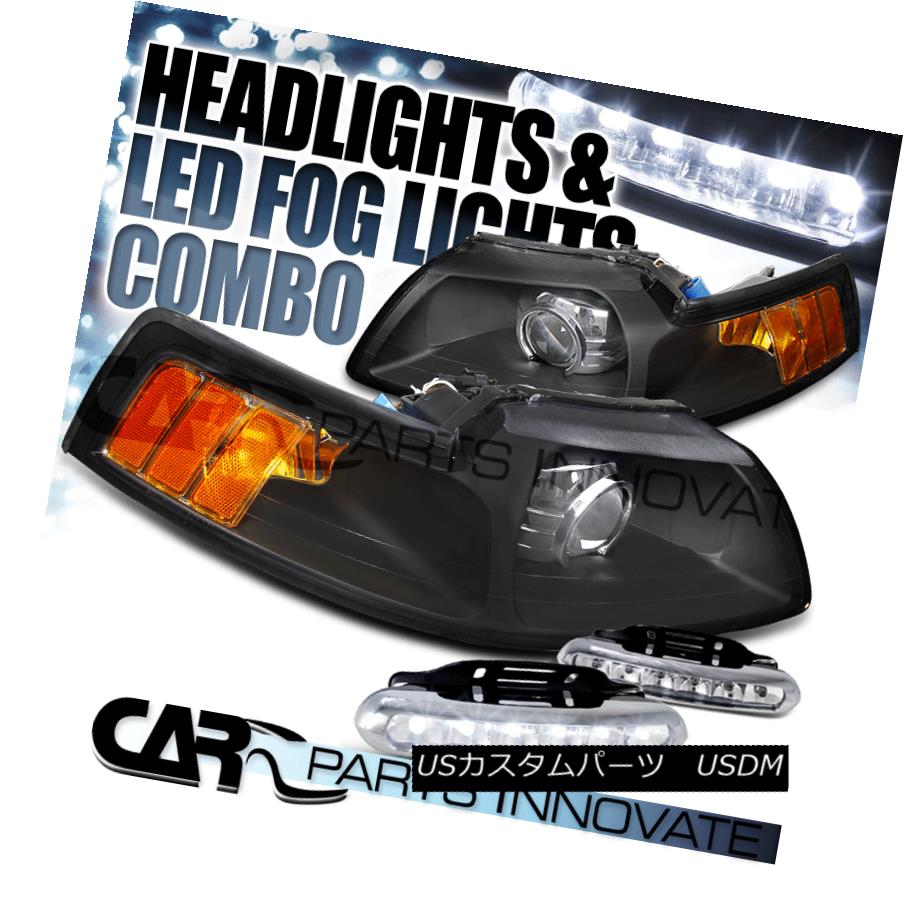 ヘッドライト [New Retrofit Style!] 99-04 Mustang Black Projector Headlight+LED Fog Bumper DRL [新しい改装スタイル！] 99-04 Mustang Blackプロジェクターヘッドライト+ LEDフォグバンパーDRL 【並行輸入品】