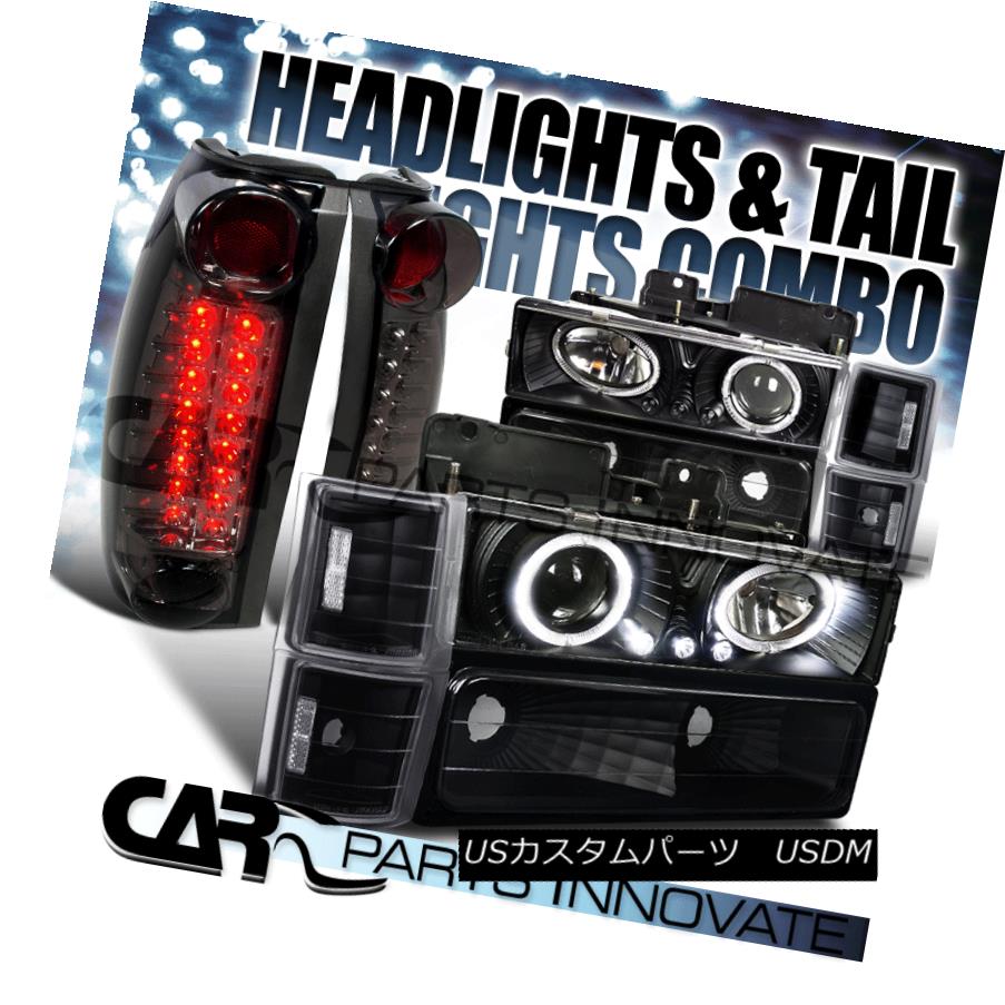 ヘッドライト 94-98 GMC C/K Sierra Yukon Black Dual Halo Projector Headlights+LED Tail Lamp 94-98 GMC C / Kシエラ・ユーコンブラックデュアル・ハロープロジェクター・ヘッドライト+ LEDテールランプ 【並行輸入品】