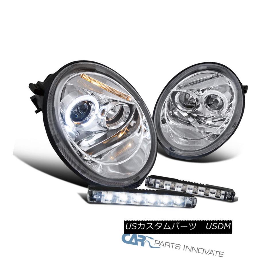 ヘッドライト For VW 98-05 Beetle Clear Halo Projector Headlights+Slim 6-LED Fog Bumper Lamps VW 98-05用ビートルクリアハロープロジェクターヘッドライト+スリ m 6-LEDフォグバンパーランプ 【並行輸入品】