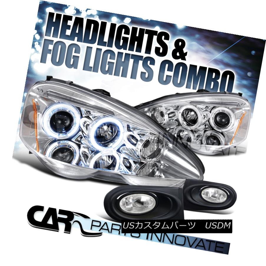 ヘッドライト 02-04 Acura RSX Clear Dual Halo LED Projector Headlights+Fog Lights Bumper Lamps 02-04アキュラRSXクリアデュアルハローLEDプロジェクターヘッドライト+フォグライトバンパーランプ 【並行輸入品】