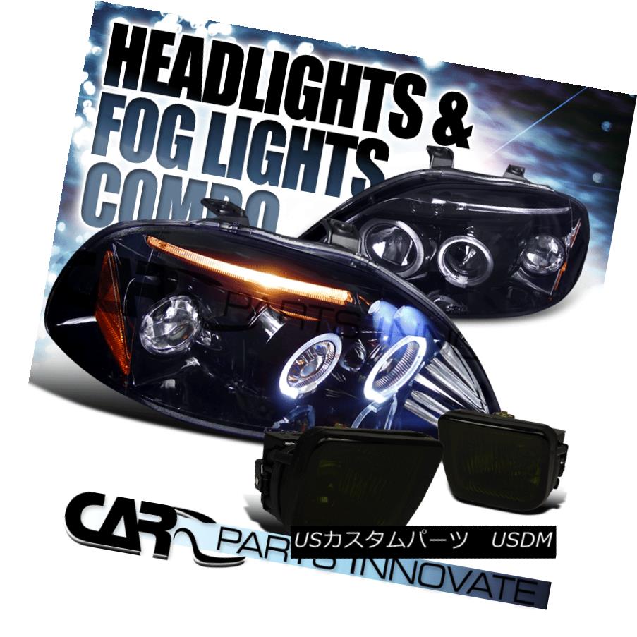 ヘッドライト Glossy Black For 96-98 Civic Halo LED Projector Headlights+Smoke Fog Bumper Lamp 光沢ブラック96-98シビックハローLEDプロジェクターヘッドライト+スモーキー keフォグバンパーランプ 【並行輸入品】ヘッドライト