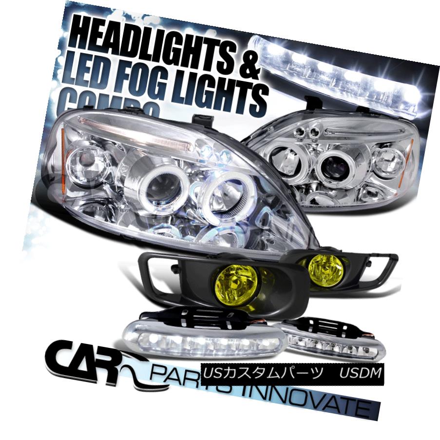 新作商品 ライト ランプ Yel Ledプロジェクターヘッドライト Halo Chrome Civic 99 00 Fit Drl Lamps 6 Led Fog Headlights Yellow Projector Led Halo Chrome Civic 99 00 Fit ヘッドライト 低フォグランプ Drl 6 Led