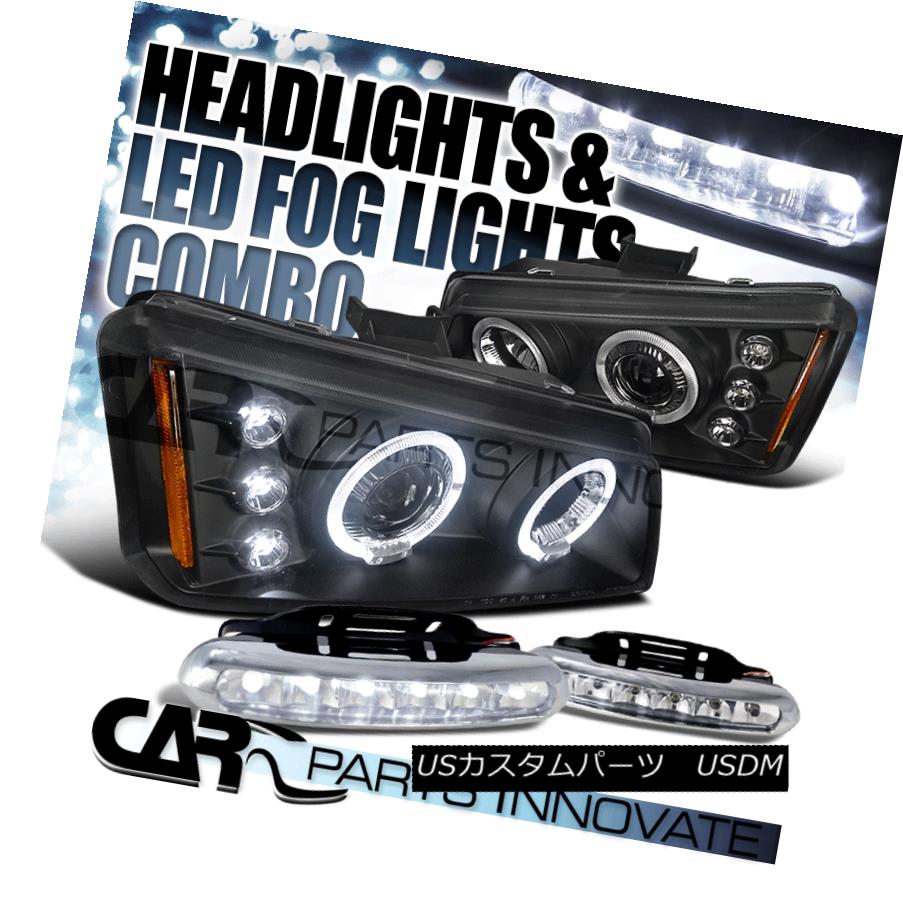 ヘッドライト 03-07 Chevy Silverado Black Halo Projector Headlights+6-LED Bumper Fog Lamps 03-07 Chevy Silverado Black Haloプロジェクターヘッドライト+ 6-L EDバンパーフォグランプ 【並行輸入品】