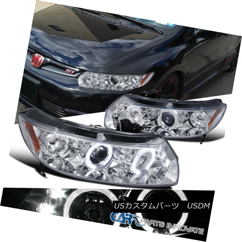 ヘッドライト Fit 2006-2011 Honda Civic 2Dr Coupe Chrome LED Halo Projector Headlights Lamps フィット2006-2011ホンダシビック2DrクーペクロームLEDハロープロジェクターヘッドライトランプ 【並行輸入品】