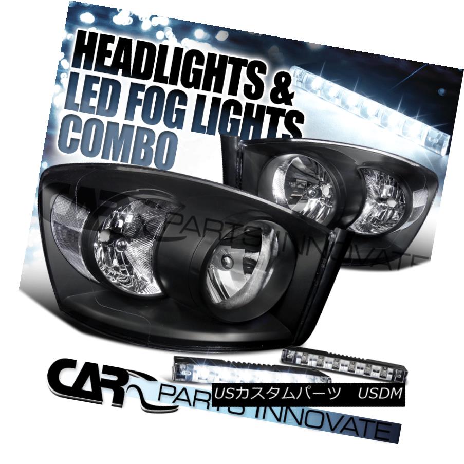 ヘッドライト Black Dodge 2006-2008 Ram 1500 2500 3500 Replacement Headlights+6-LED Fog Lamps ブラックドッジ2006-2008ラム1500 2500 3500交換用ヘッドライト+ 6-L EDフォグランプ 【並行輸入品】