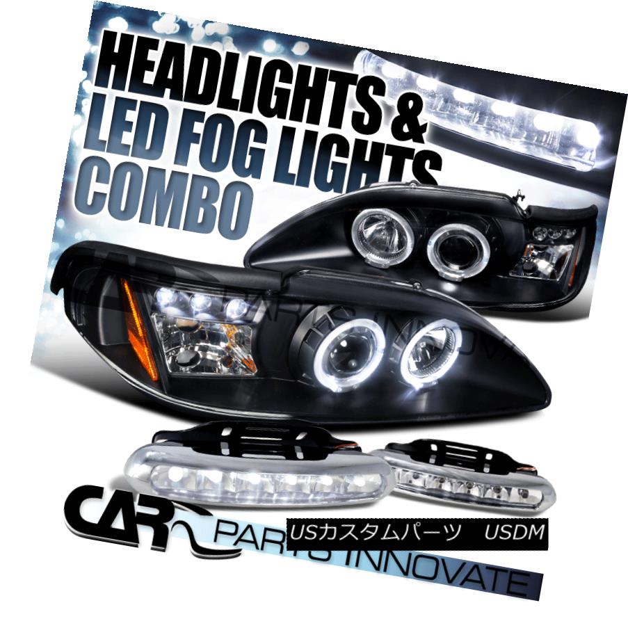 ヘッドライト 94-98 Ford Mustang Black Halo Projector Headlights+6-LED Bumper Fog Lamps 94-98フォードマスタングブラックハロープロジェクターヘッドライト+ 6-L EDバンパーフォグランプ 【並行輸入品】