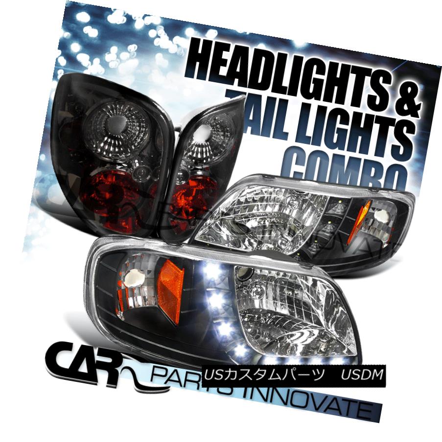 ヘッドライト 97-00 Ford F150 Flareside Black SMD Strip DRL Headlights+Smoke Tint Tail Lamps 97-00 Ford F150 FlaresideブラックSMDストリップDRLヘッドライト+スモーク keテントテールランプ 【並行輸入品】