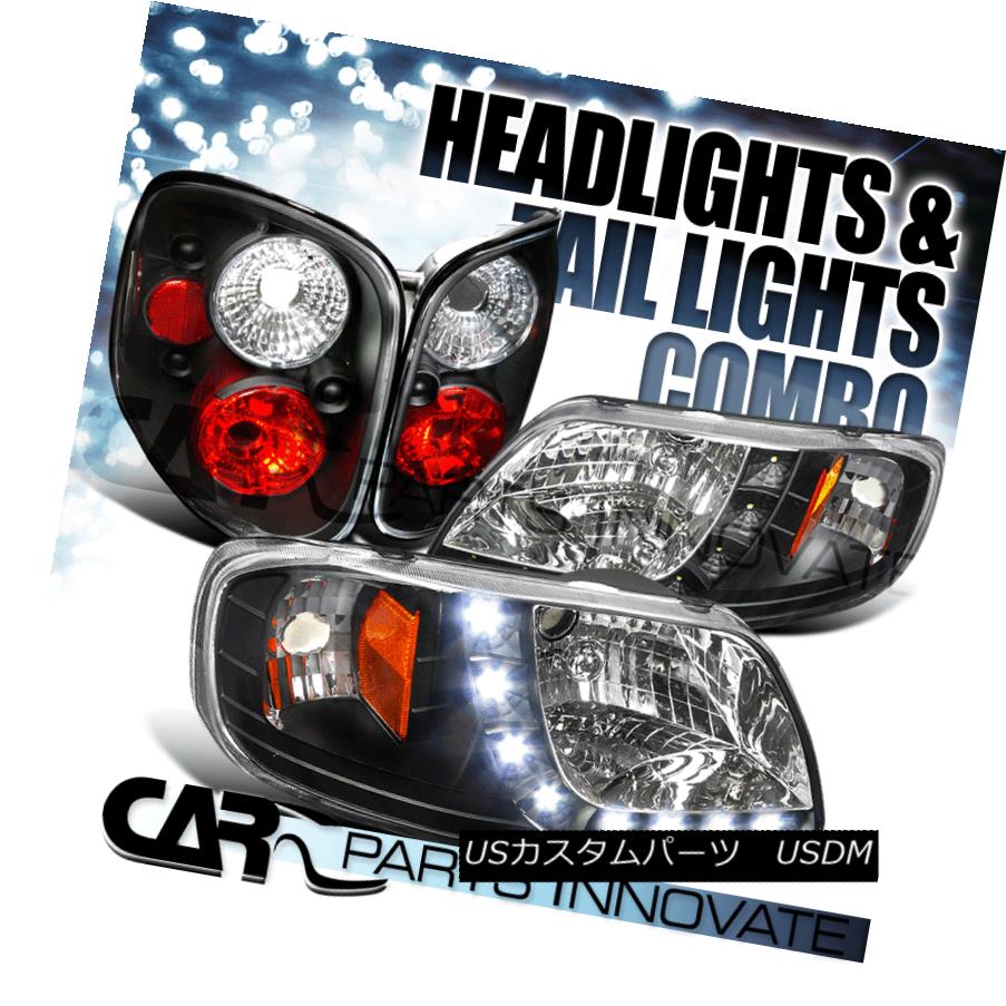ヘッドライト 97-00 F-150 Flareside Black SMD LED DRL Headlights+Rear Brake Tail Lamps 97-00 F-150フラレイドブラックSMD LED DRLヘッドライト+リア rブレーキテールランプ 【並行輸入品】