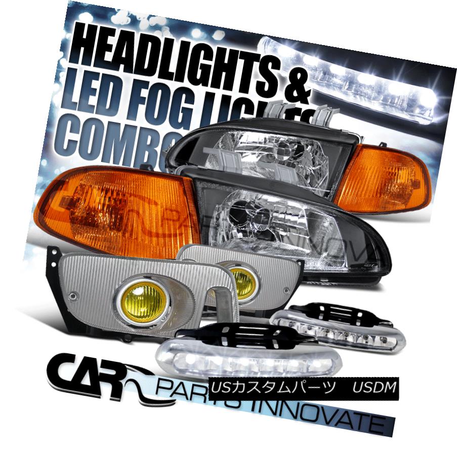 ヘッドライト For 92-95 Civic 2/3Dr Black Headlight+Amber Corner Lamp+Yellow Fog Light+LED DRL 92-95シビック2 / 3Drブラックヘッドライト+アベニュー rコーナーランプ+イエローフォグライト+ LED DRL 【並行輸入品】