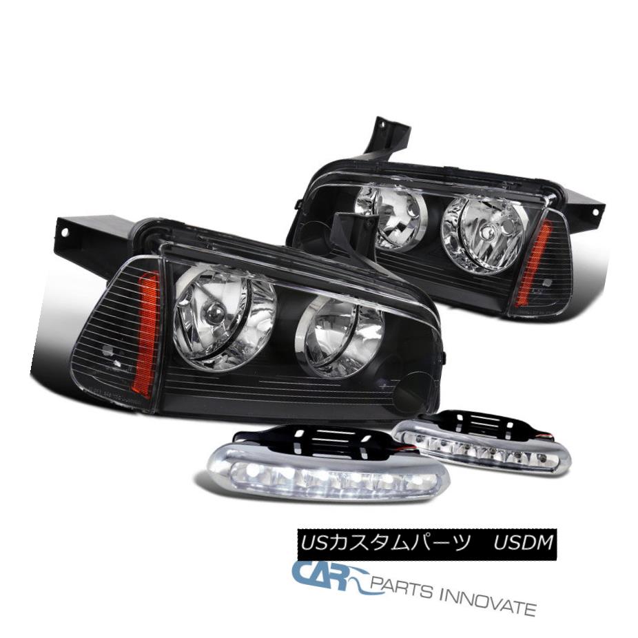ヘッドライト Dodge 06-10 Charger Black Headlights+Amber Corner Signal Lamps+LED Fog Lights ドッジ06-10チャージャーブラックヘッドライト+アンバー コーナー信号ランプ+ LEDフォグライト 【並行輸入品】