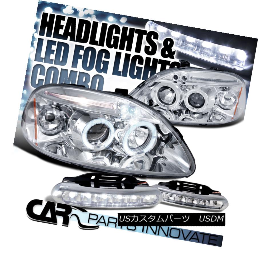 ヘッドライト For 96-98 Civic Chrome Halo LED Projector Headlights+6-LED DRL Fog Bumper Lamps 96-98 Civic Chrome Halo LEDプロジェクターヘッドライト+ 6-L ED DRLフォグバンパーランプ 【並行輸入品】