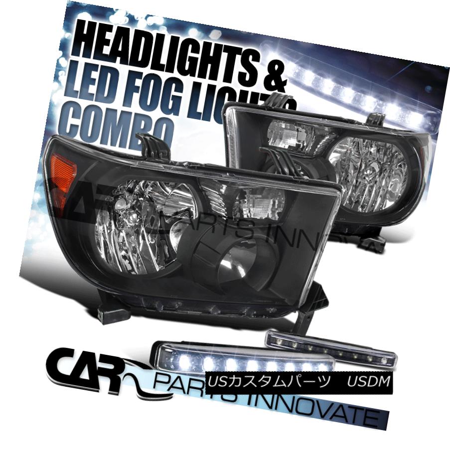 ヘッドライト For Toyota 07-13 Tundra 08-14 Sequoia Black Headlights+8-LED Fog Bumper Lights トヨタ用07-13トンドラ08-14セコイアブラックヘッドライト+ 8-L EDフォグバンパーライト 【並行輸入品】