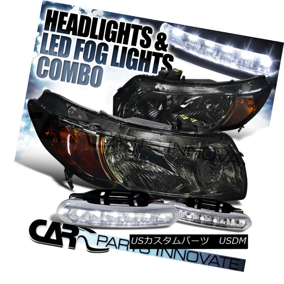 ヘッドライト Fit 06-11 Honda Civic 2Dr Coupe Smoke Crystal Headlights Lamp+LED Fog Bumper DRL フィット06-11ホンダシビック2Drクーペスモーククリスタルヘッドライトランプ+ LEDフォグバンパーDRL 【並行輸入品】