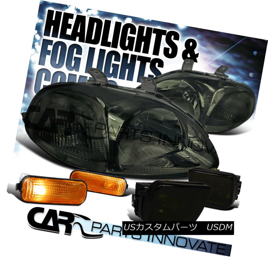 ヘッドライト Fit 96-98 Honda Civic EK EJ Smoke Headlights+Amber Side Marker+Tinted Fog Lamp フィット96-98ホンダシビックEK EJスモークヘッドライト+アンバー サイドマーカー+着色フォグランプ 【並行輸入品】