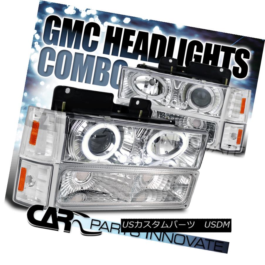 ヘッドライト 94-98 C10 C/K Suburban Yukon Halo LED Projector Headlights+Bumper Corner Chrome 94-98 C10 C / K郊外のYukon Halo LEDプロジェクターヘッドライト+ブール 【並行輸入品】