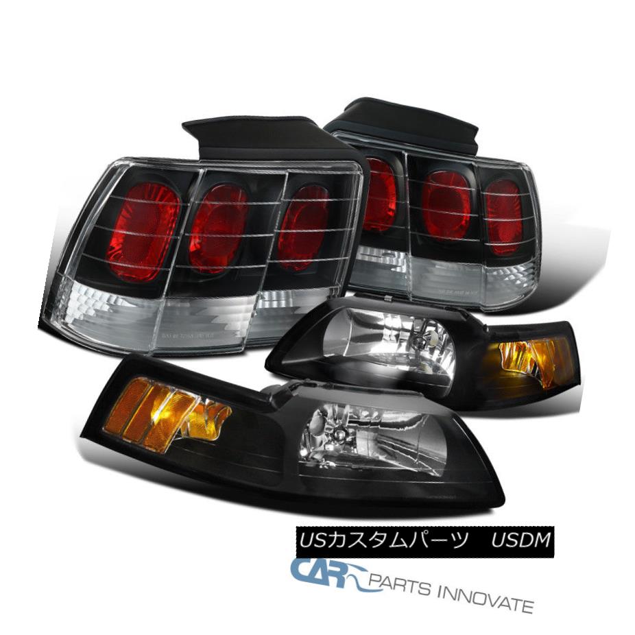 ヘッドライト 99-04 Ford Mustang Black Headlights Driving Lamps+Tail Brake Lights Left+Right 99-04 Ford Mustangブラックヘッドライトランプ+テールブレーキライト左 - 右 【並行輸入品】