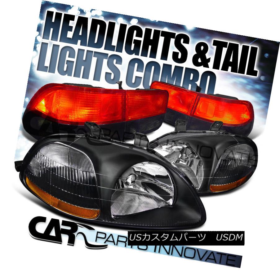 ヘッドライト For 96-98 Honda Civic 2Dr Diamond Black Headlights+Red Smoke Tail Brake Lamps 96-98ホンダシビック2Drダイヤモンドブラックヘッドライト+レッド煙テールブレーキランプ 【並行輸入品】