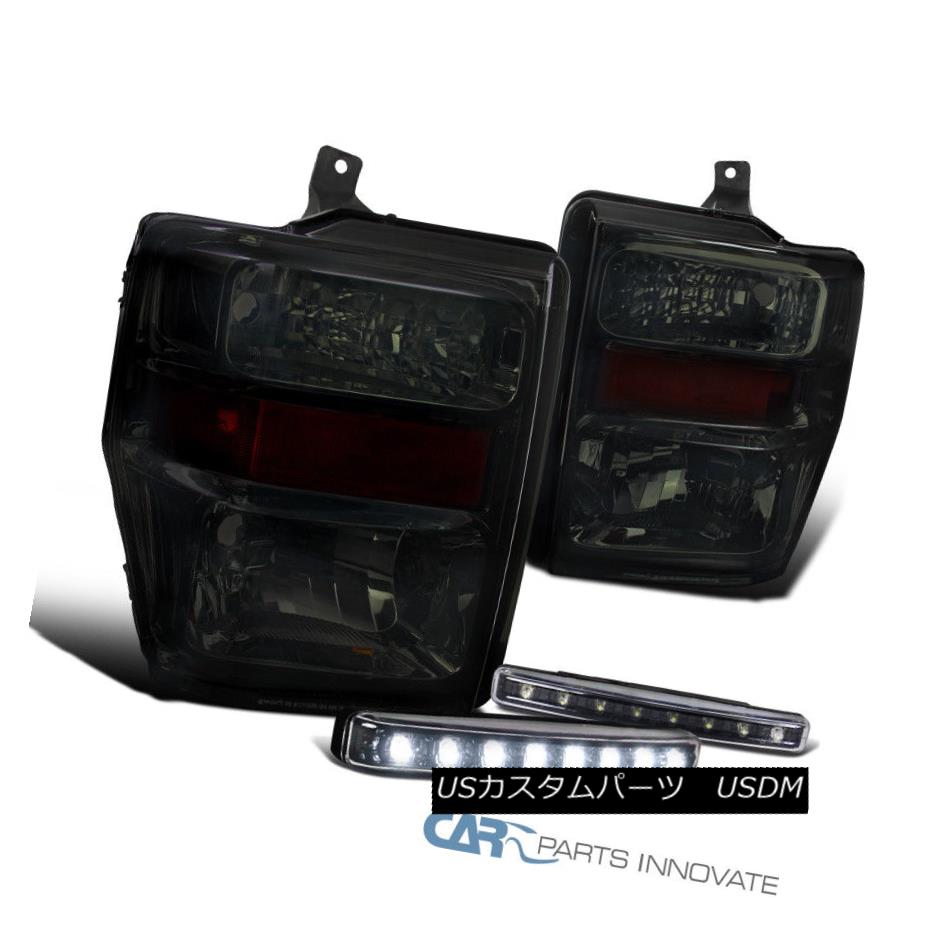 ヘッドライト 08-10 Ford F250 F350 F450 Pickup Smoke Headlights+8-LED Black Fog Bumper Lamps 08-10フォードF250 F350 F450ピックアップスモークヘッドライト+ 8-L EDブラックフォグバンパーランプ 【並行輸入品】