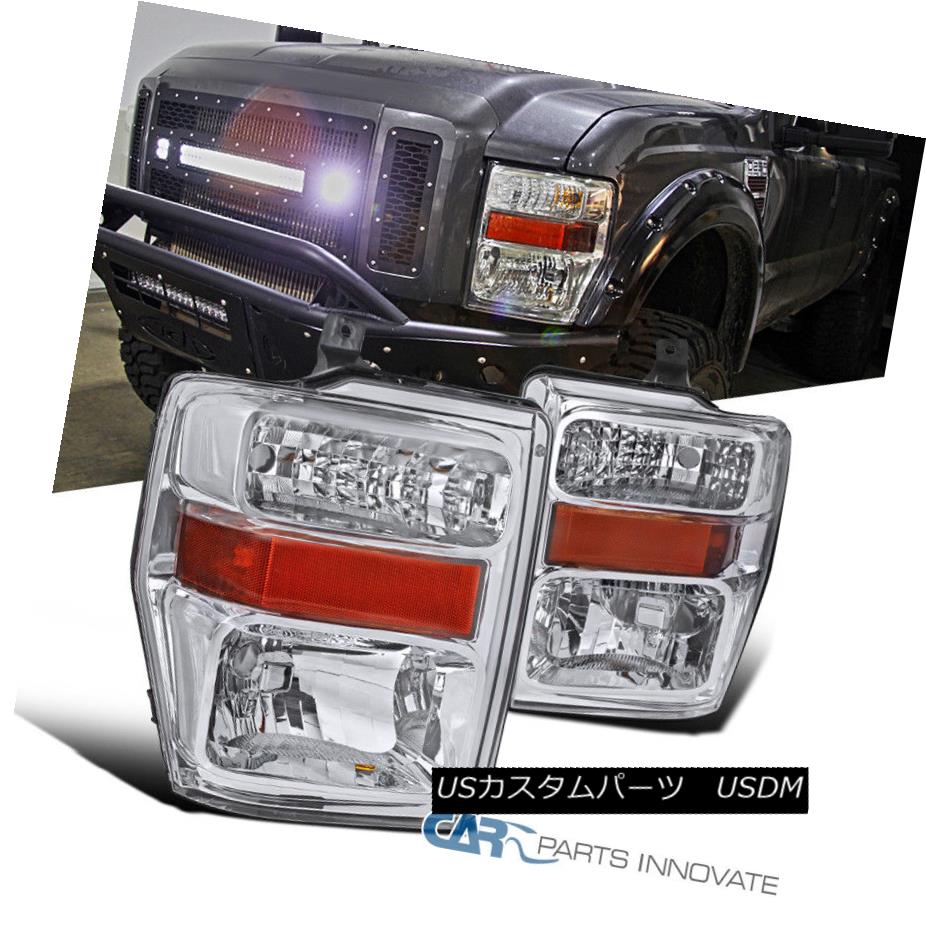 ヘッドライト 08-10 Ford F250 F350 F450 Euro Pickup Chrome Clear Headlights Lamps Left+Right 08-10フォードF250 F350 F450ユーロピックアップクロームクリアヘッドライトランプ左+右 【並行輸入品】